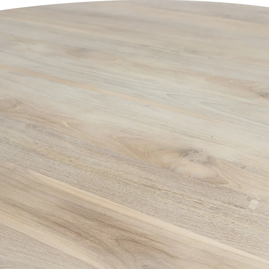 Table ronde en teck recyclé Ø120 cm avec sol en bois clair texturé