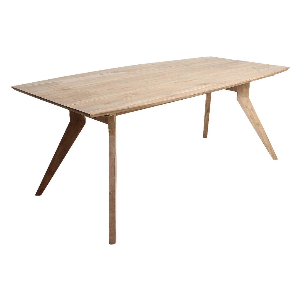 Table à manger en teck recyclé pieds compas bois clair 240x100 cm minimaliste