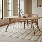 Table à manger en teck recyclé clair, pieds compas, 240x100 cm