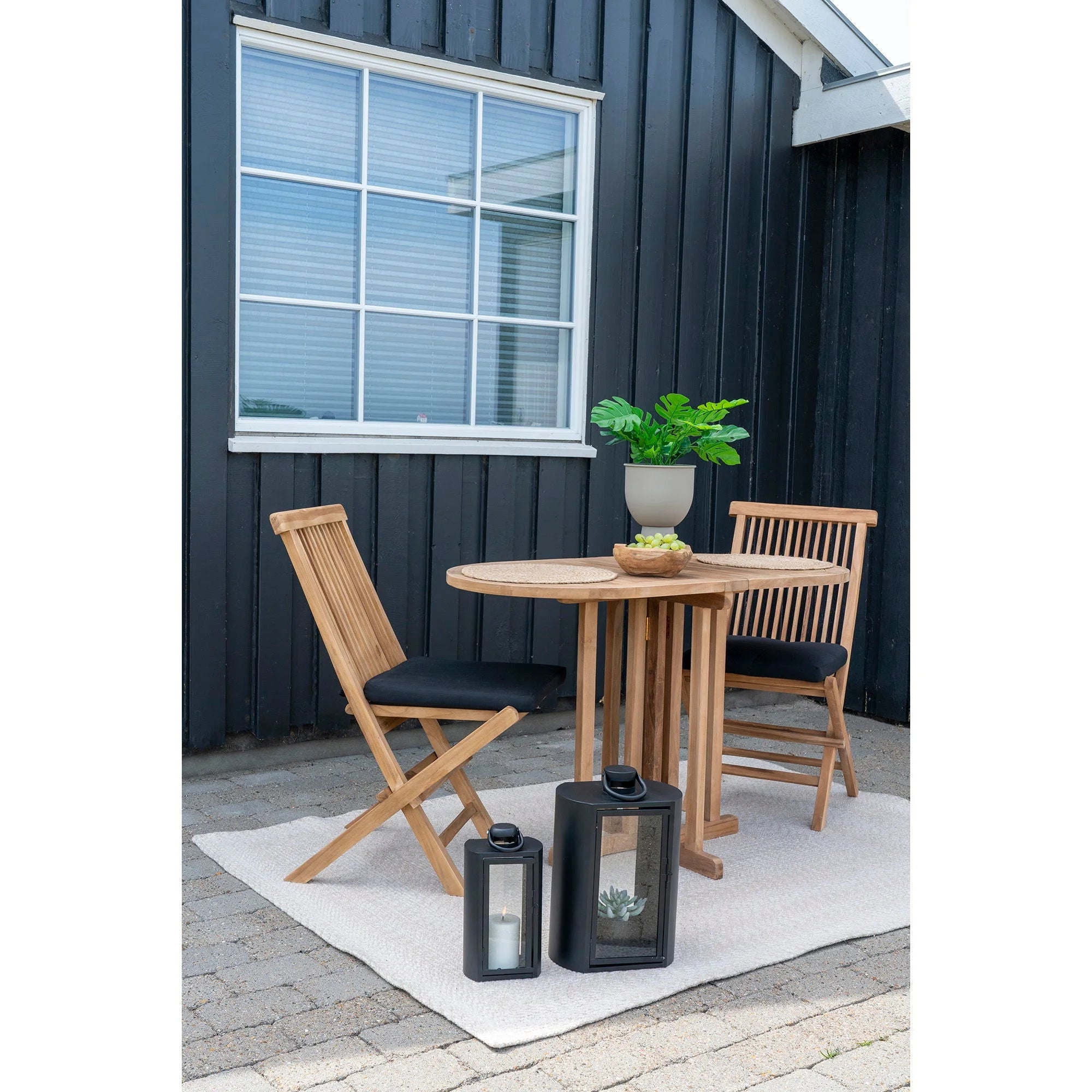 Table de balcon en teck naturel pliante avec lanternes pour repas en plein air
