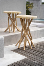 Table de bar en bois de Suar et Teck 103 cm intérieur/extérieur