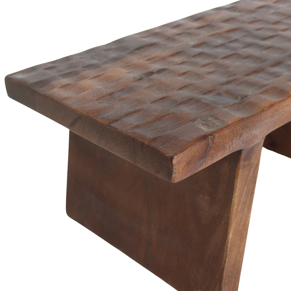 Banc en bois de manguier sculpté brun foncé, 40x25 cm