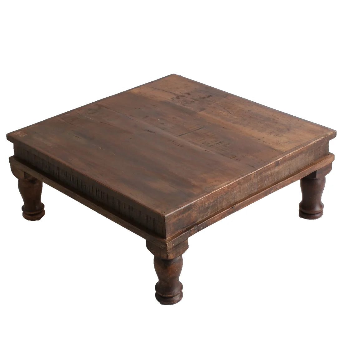 Table basse bois massif brun rustique carrée 46x46 cm