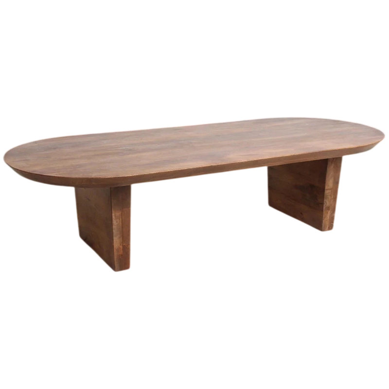Table basse en bois massif marron forme capsule – 140x60 cm