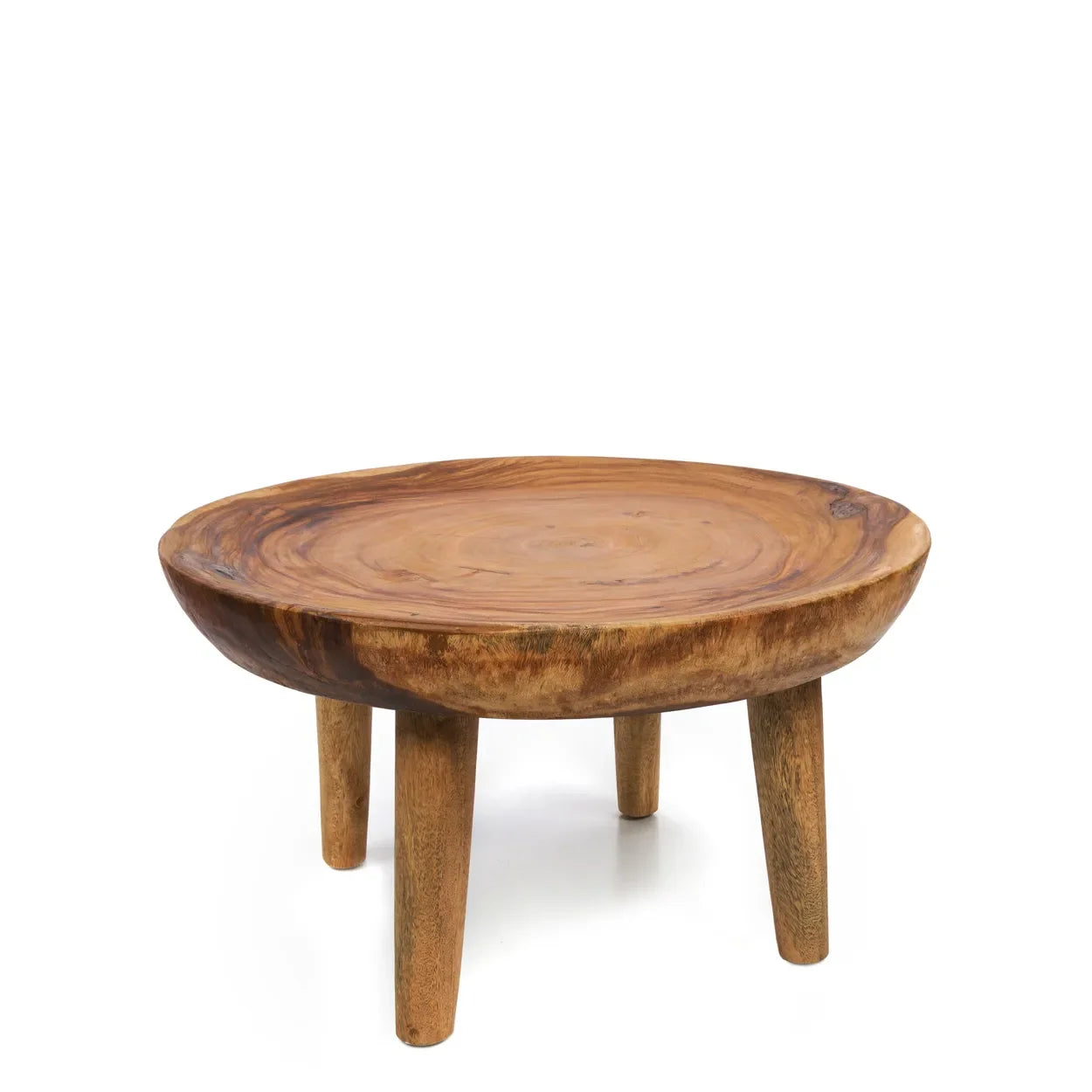 Tabouret rond en bois massif de Munggur naturel 70x70 cm pour salon ou intérieur