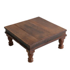 Table basse carrée en bois recyclé brun avec pieds tournés 33x33 cm