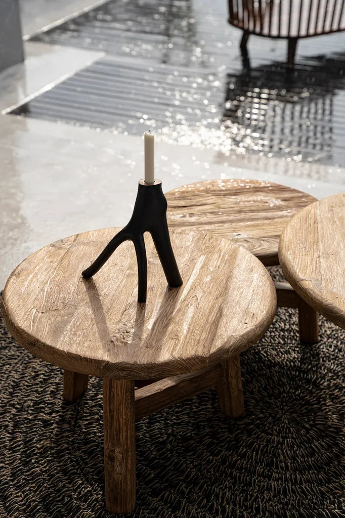 Table basse Fusuma M en bois rustique avec porte-bougie pour décoration chaleureuse