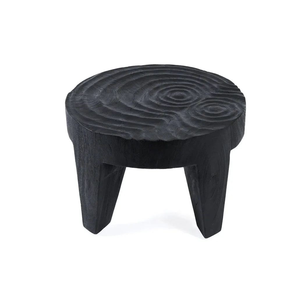 Tabouret en bois noir avec motif de cercles concentriques pour La table basse Madero Noir