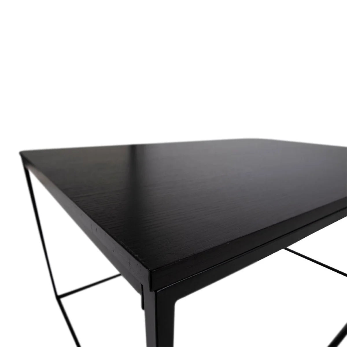 Table basse noire en acier 90x60 cm, plateau mélaminé mat minimaliste