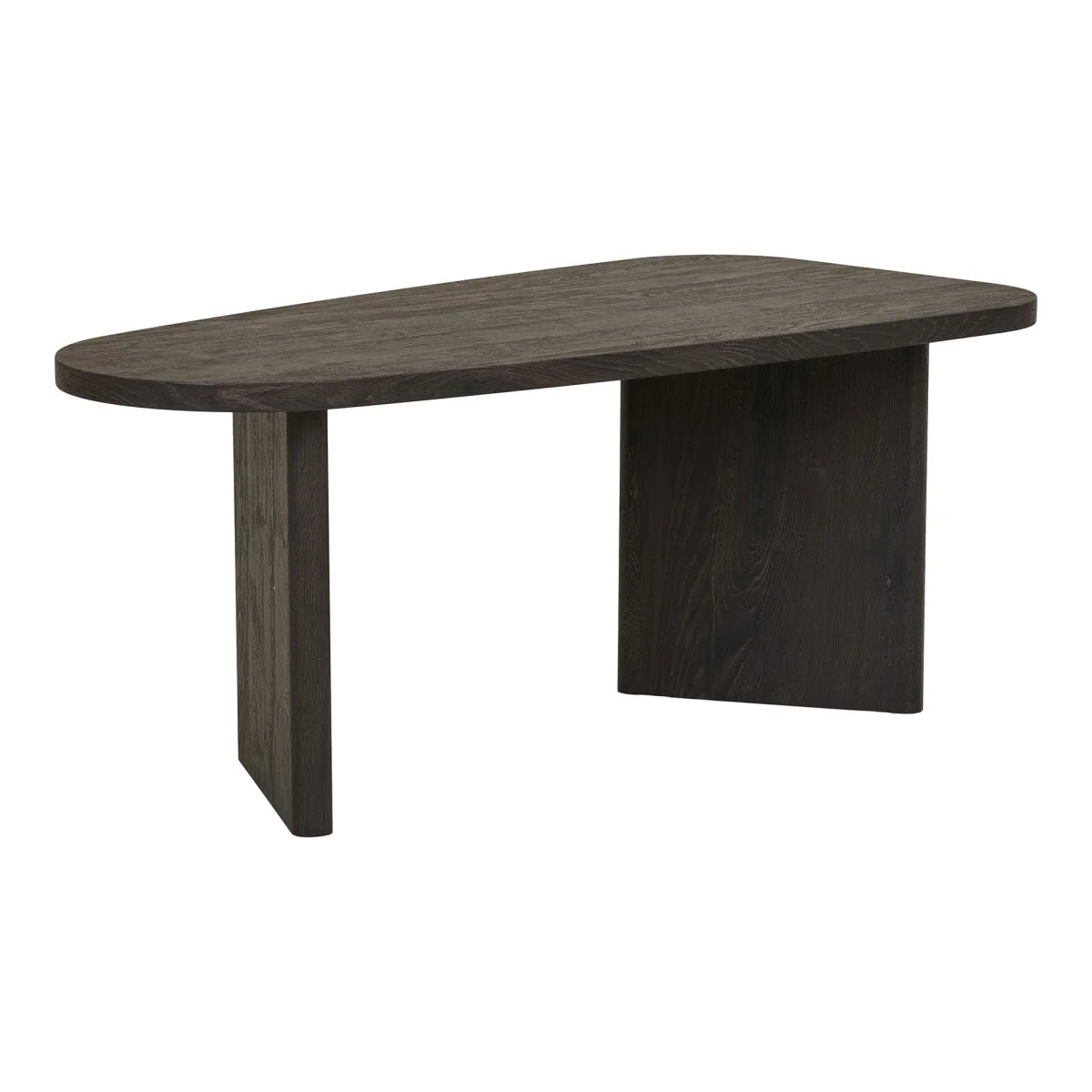 Table basse ovale en bois foncé gris avec pieds rectangulaires minimalistes