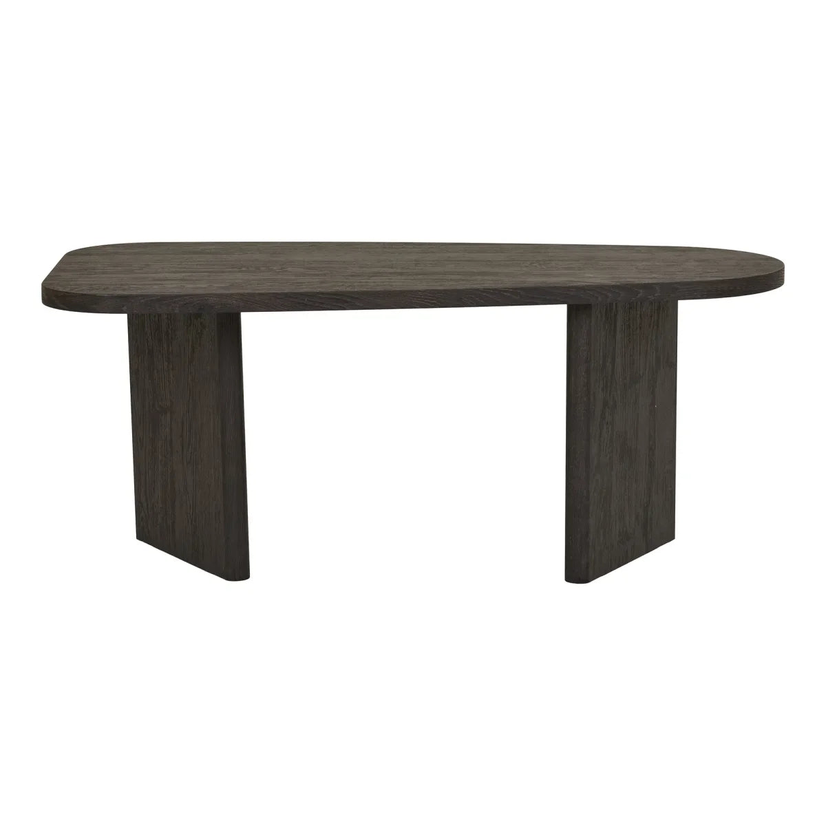 Table basse ovale en bois foncé avec pieds pleins et coins arrondis