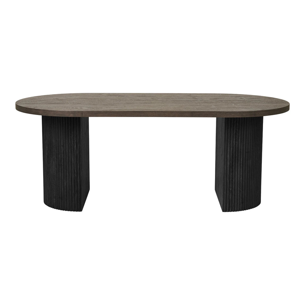 Table basse ovale en bois foncé avec pieds noirs texturés 60x120 cm