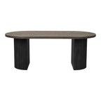 Table basse ovale en bois foncé avec pieds noirs texturés 60x120 cm