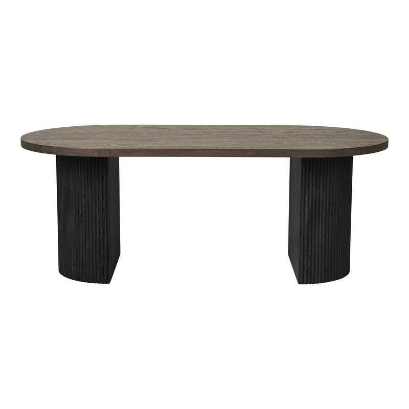 Table basse ovale en bois foncé pieds noirs texturés – 60x120 cm
