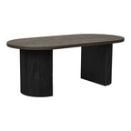 Table basse ovale en bois foncé avec pieds noirs texturés 60x120 cm