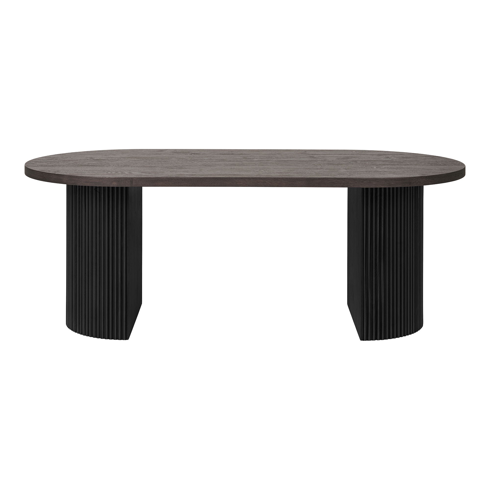 Table basse ovale moderne en bois foncé avec pieds noirs texturés