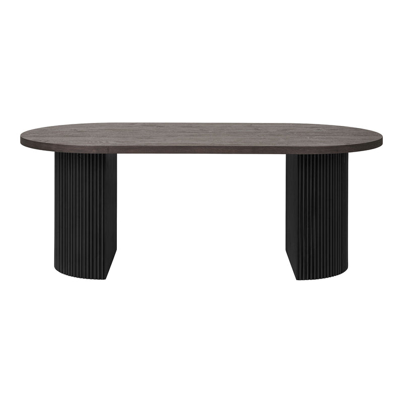 Table basse ovale en bois foncé pieds noirs texturés – 60x120 cm