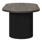 Table basse ovale en bois foncé avec pieds noirs texturés 60x120 cm