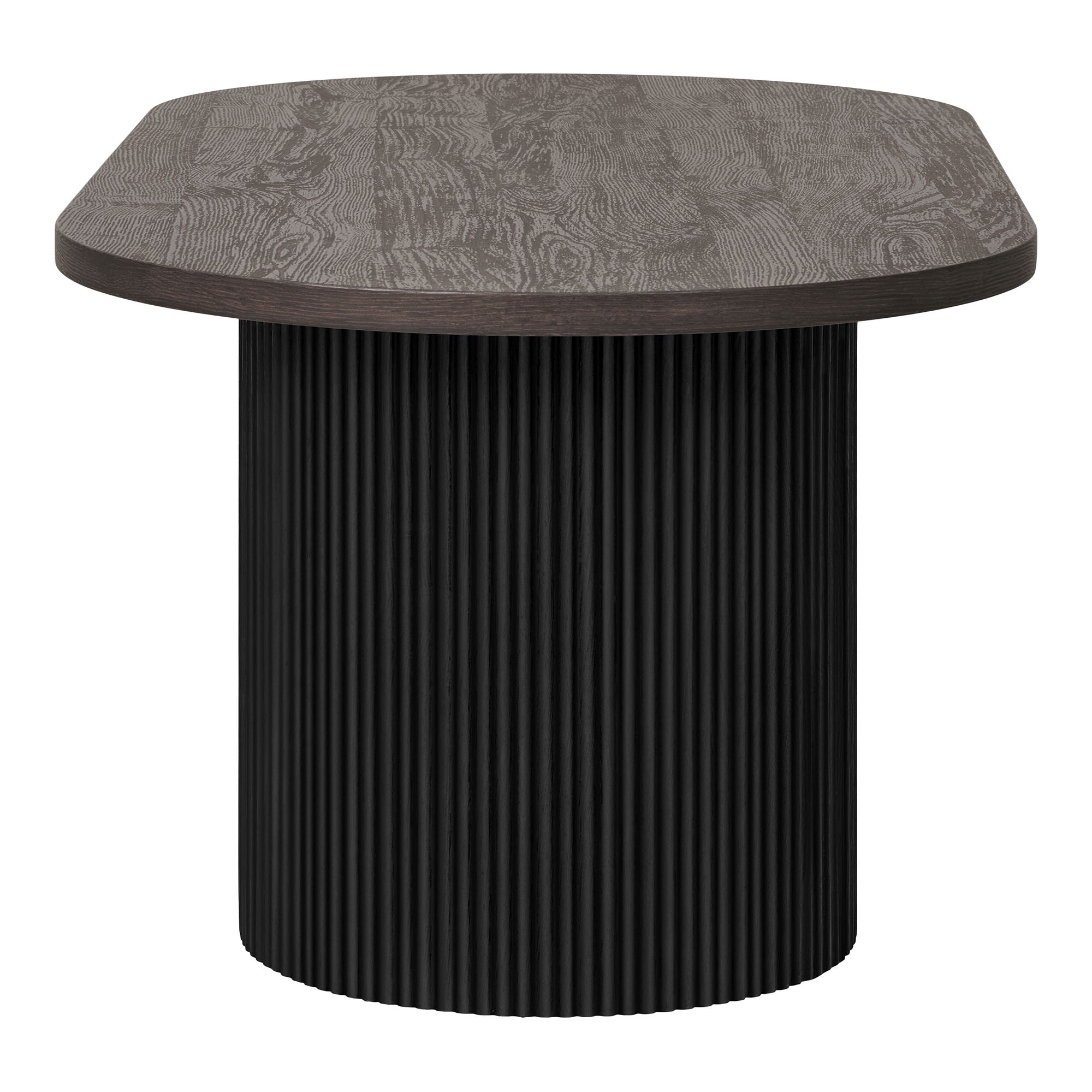 Table basse ovale en bois foncé avec pieds noirs texturés 60x120 cm