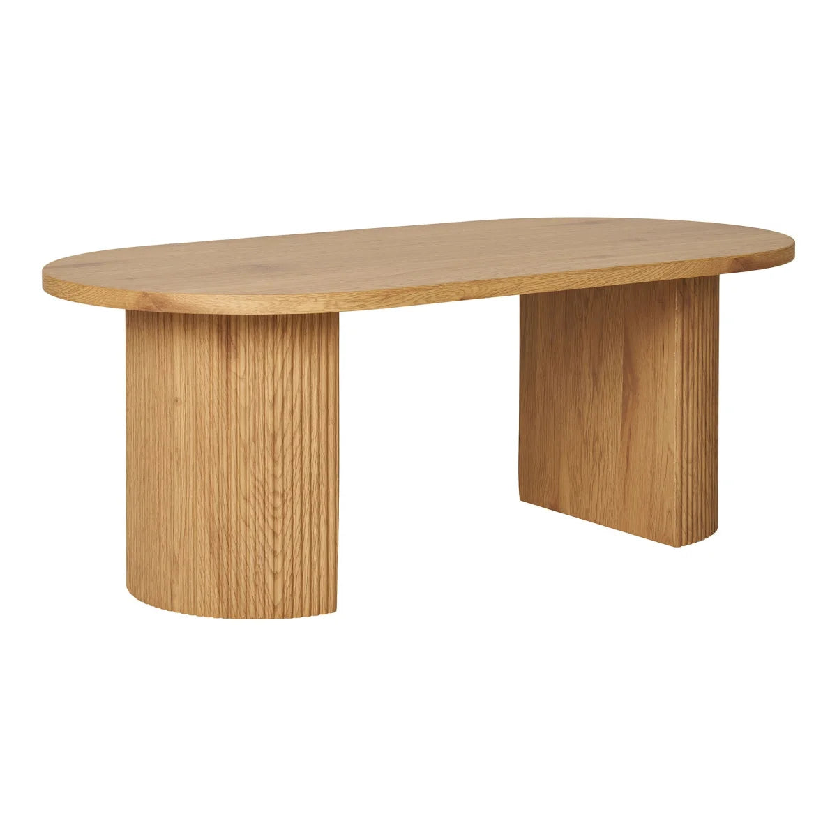 Table basse ovale en bois de chêne clair, pieds cylindriques massifs, 120x60 cm