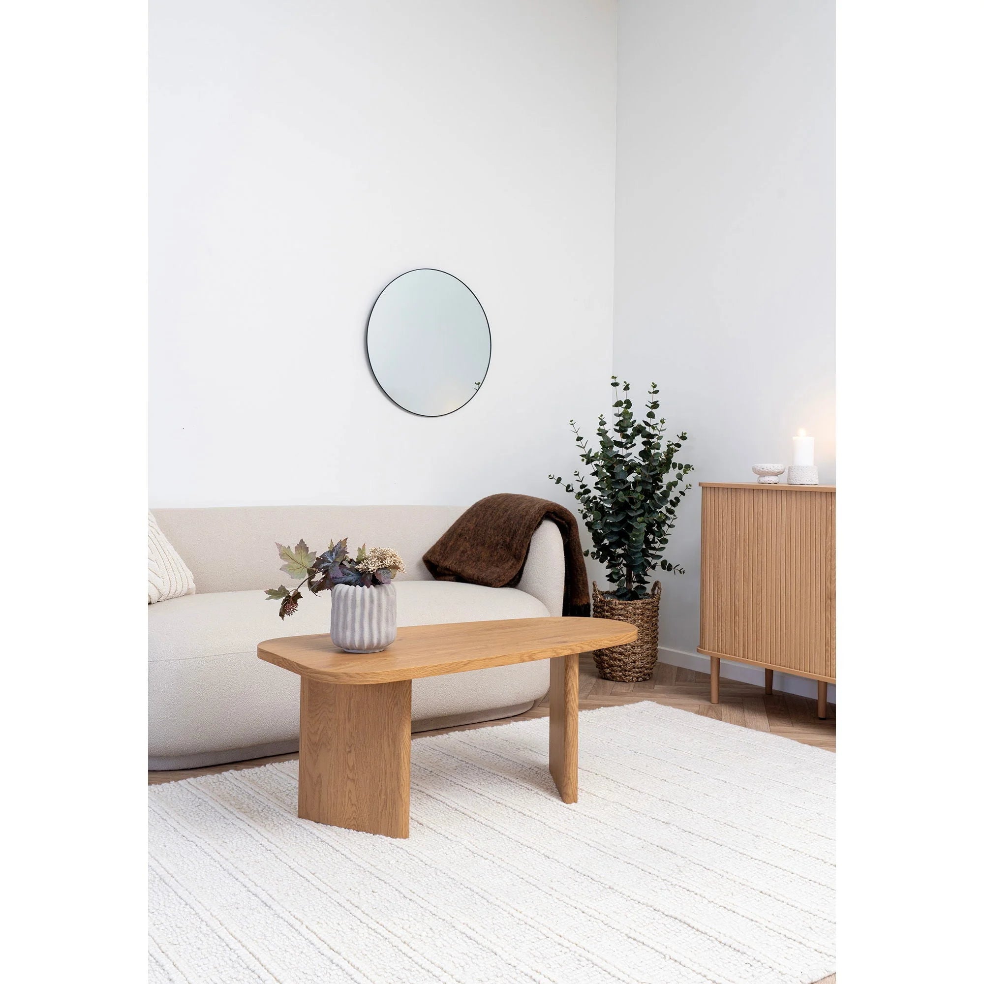 Table basse ovale en bois naturel pour salon 50x100 cm