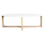 Table basse ovale en marbre blanc et bois de manguier, 120x60 cm