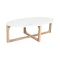 Table basse ovale minimaliste en marbre blanc et bois de manguier 120x60 cm