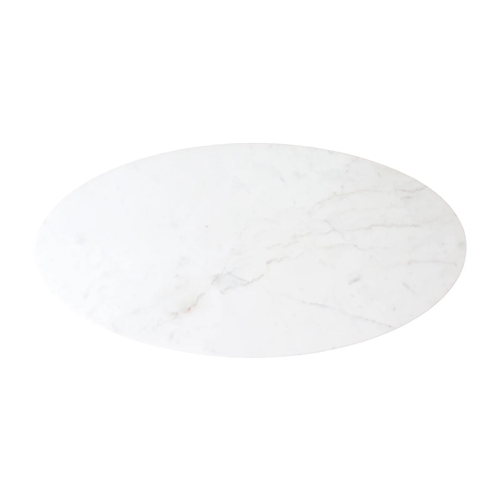 Table basse ovale en marbre blanc veiné gris, bois de manguier 120x60 cm