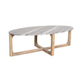 Table basse ovale en marbre gris et bois clair, 120x60 cm