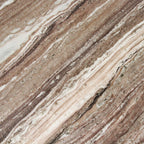 Table basse ovale en marbre gris brun-beige veiné blanc et bois clair, 120x60 cm