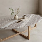 Table basse ovale marbre gris et bois clair x, 120x60 cm
