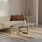 Table basse ovale en marbre gris et bois clair pour salon 120x60 cm