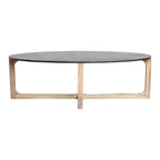 Table basse ovale en marbre noir et bois clair croisé 120x60 cm