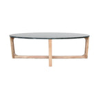 Table basse ovale minimaliste en marbre noir et bois clair, 120x60 cm
