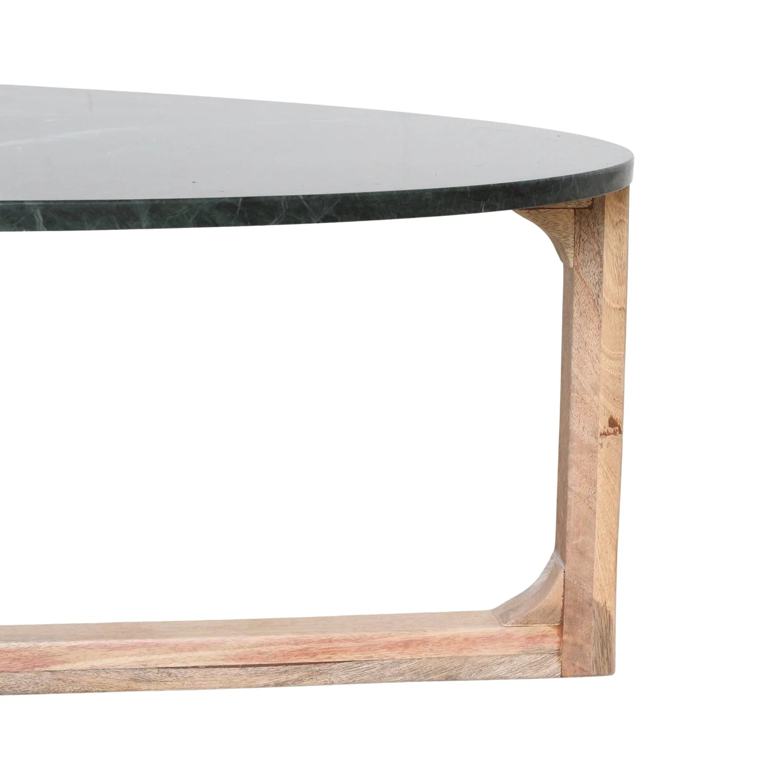 Table basse ovale en marbre vert foncé et bois clair, 120x60 cm