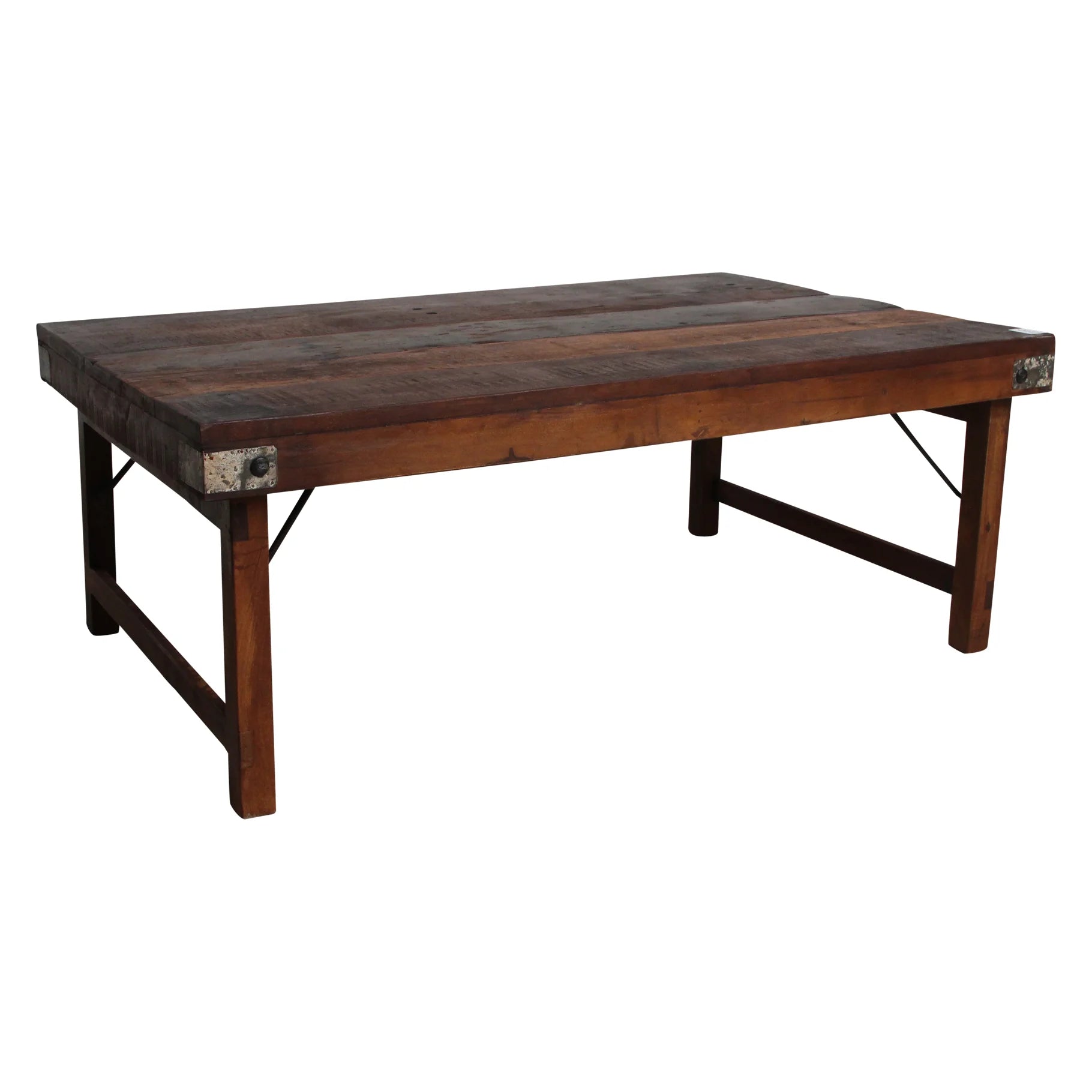Table basse pliante en bois massif brun esprit atelier 120x75 cm rustique