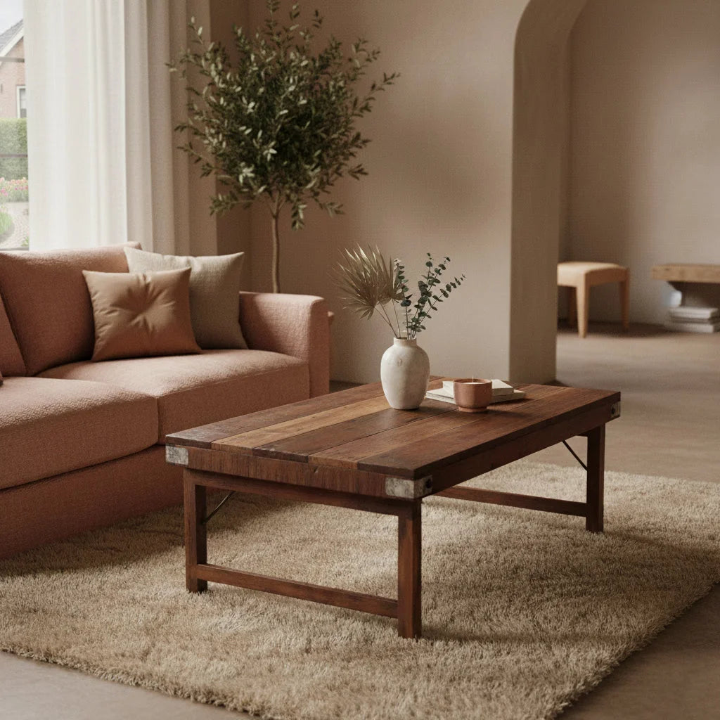 Table basse pliante en bois massif brun esprit atelier 120x75 cm