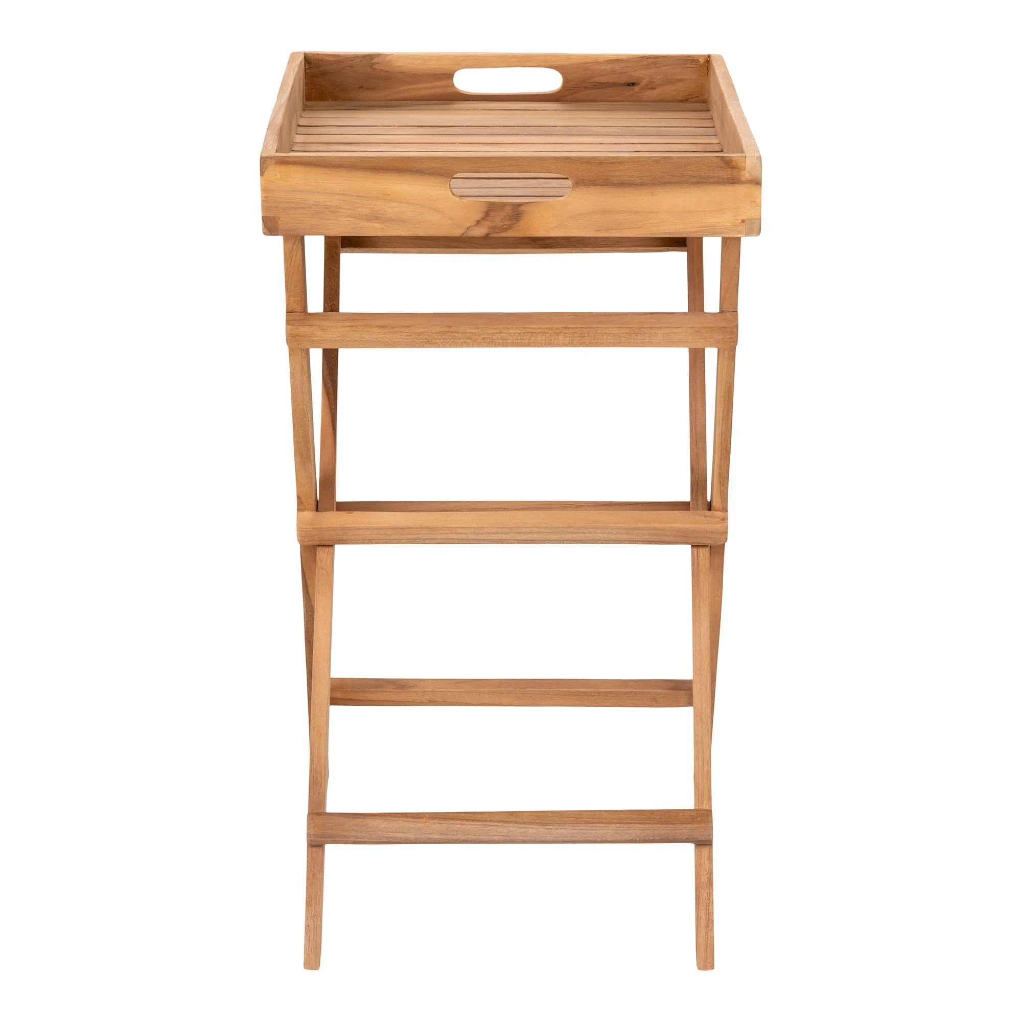 Plateau amovible en teck naturel sur table basse pliante en bois de 29x39 cm