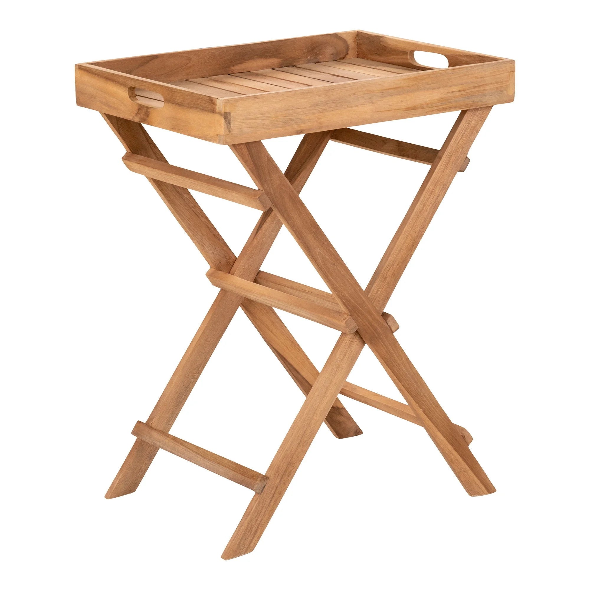 Table basse pliante en teck naturel avec plateau amovible, design fonctionnel