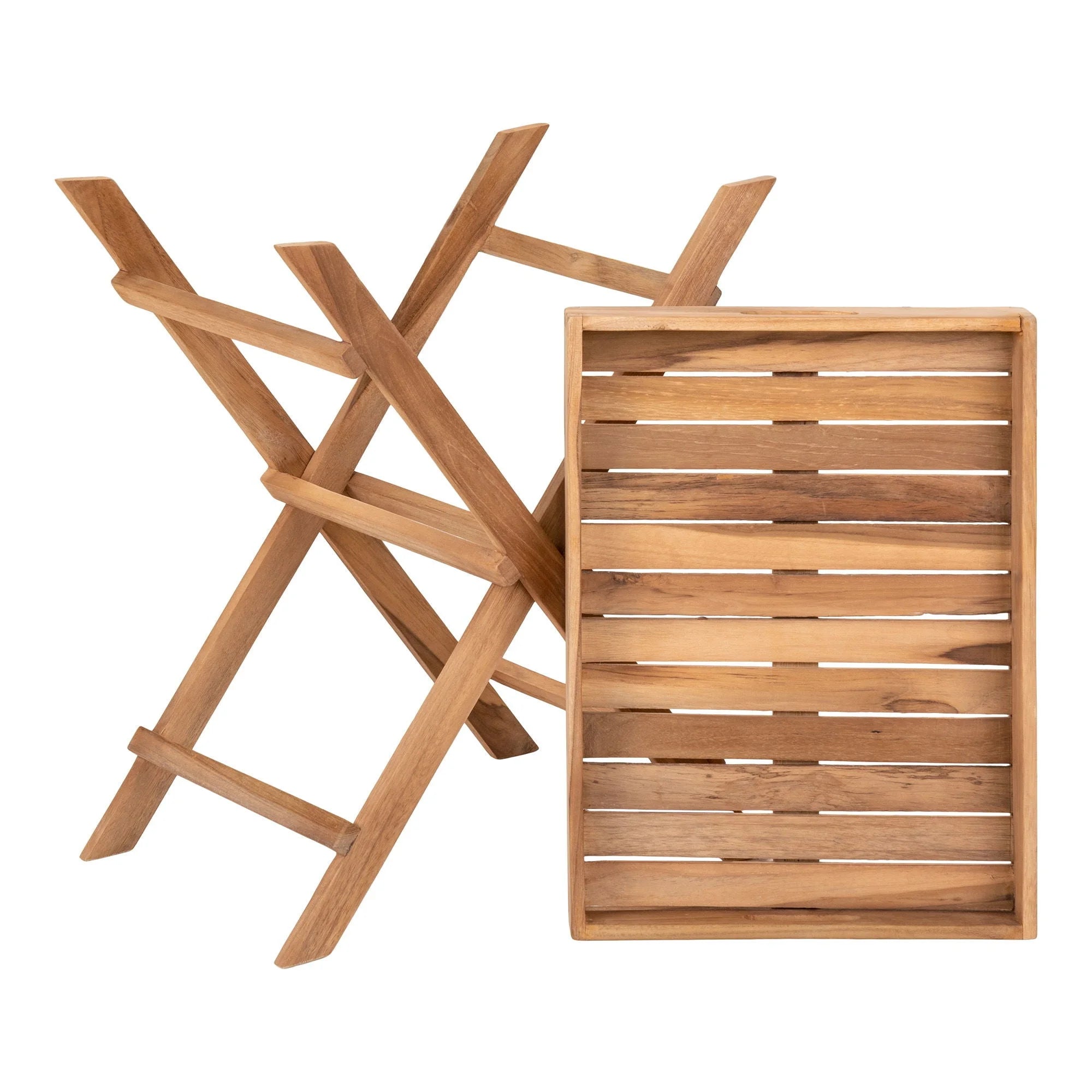 Table basse pliante en teck naturel avec plateau amovible et tray en bois