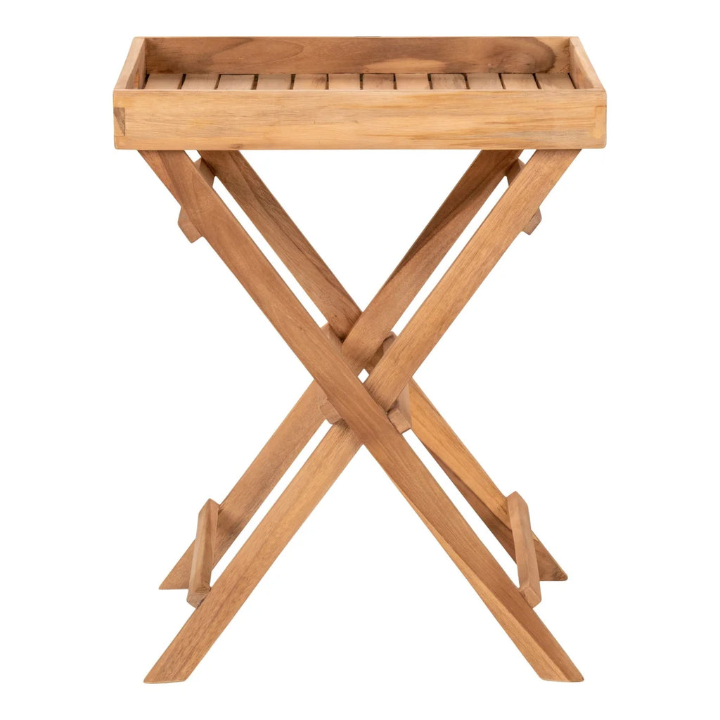 Table basse pliante en teck naturel, plateau amovible 29x39 cm