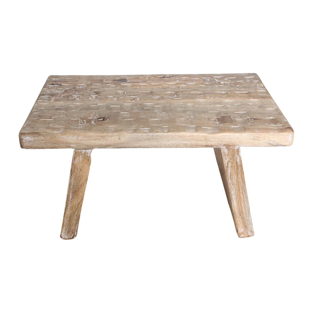 Table basse rectangulaire en bois de manguier naturel sculpté 40x25 cm rustique beige