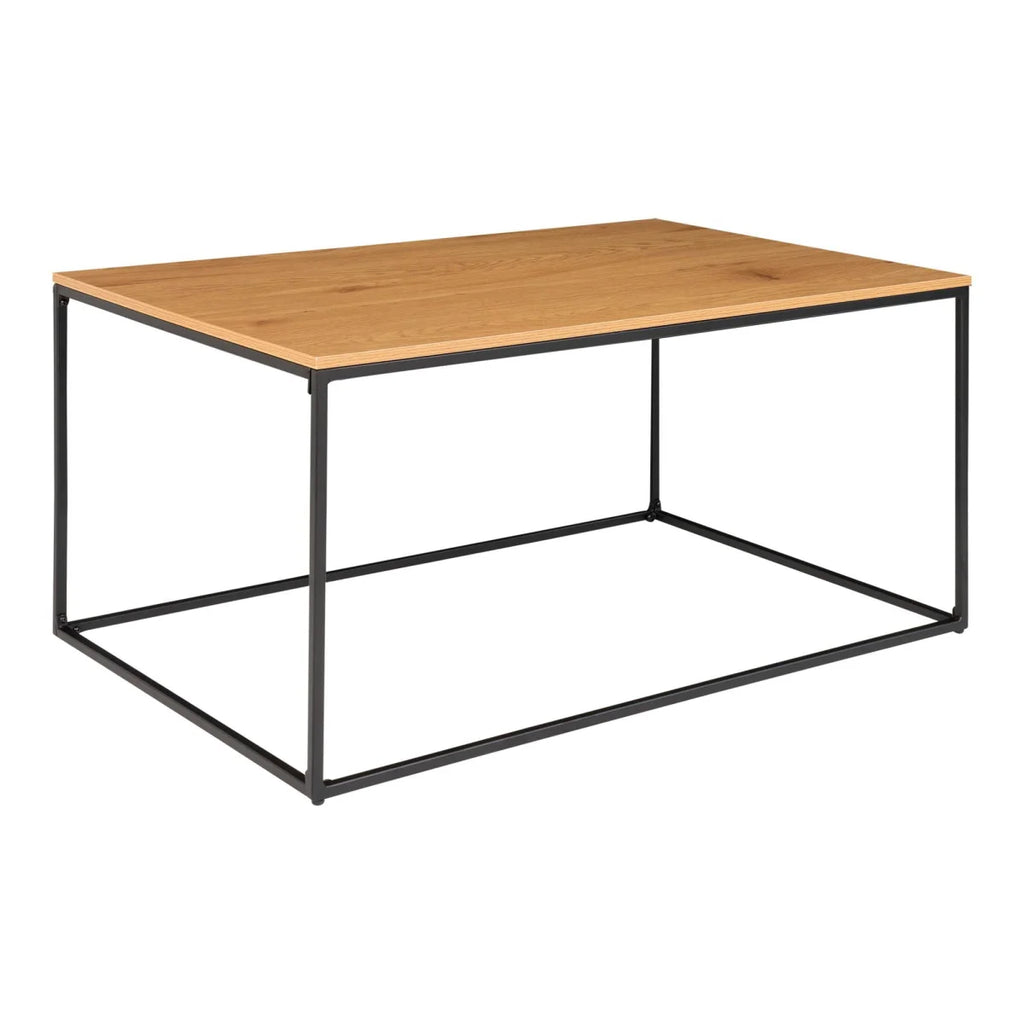 Table basse rectangulaire en bois clair de chêne et métal noir 90x60 cm