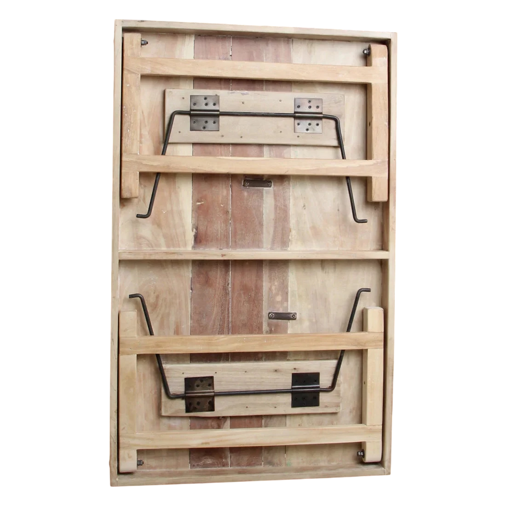 Table basse rectangulaire en bois naturel avec renforts métalliques pliables 120x75 cm