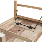 Banc en bois clair rustique avec charnières métalliques sombres