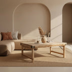 Table basse rectangulaire en bois naturel avec renforts métalliques, 120x75 cm