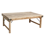 Table basse rectangulaire en bois récupéré avec renforts métalliques 120x75 cm