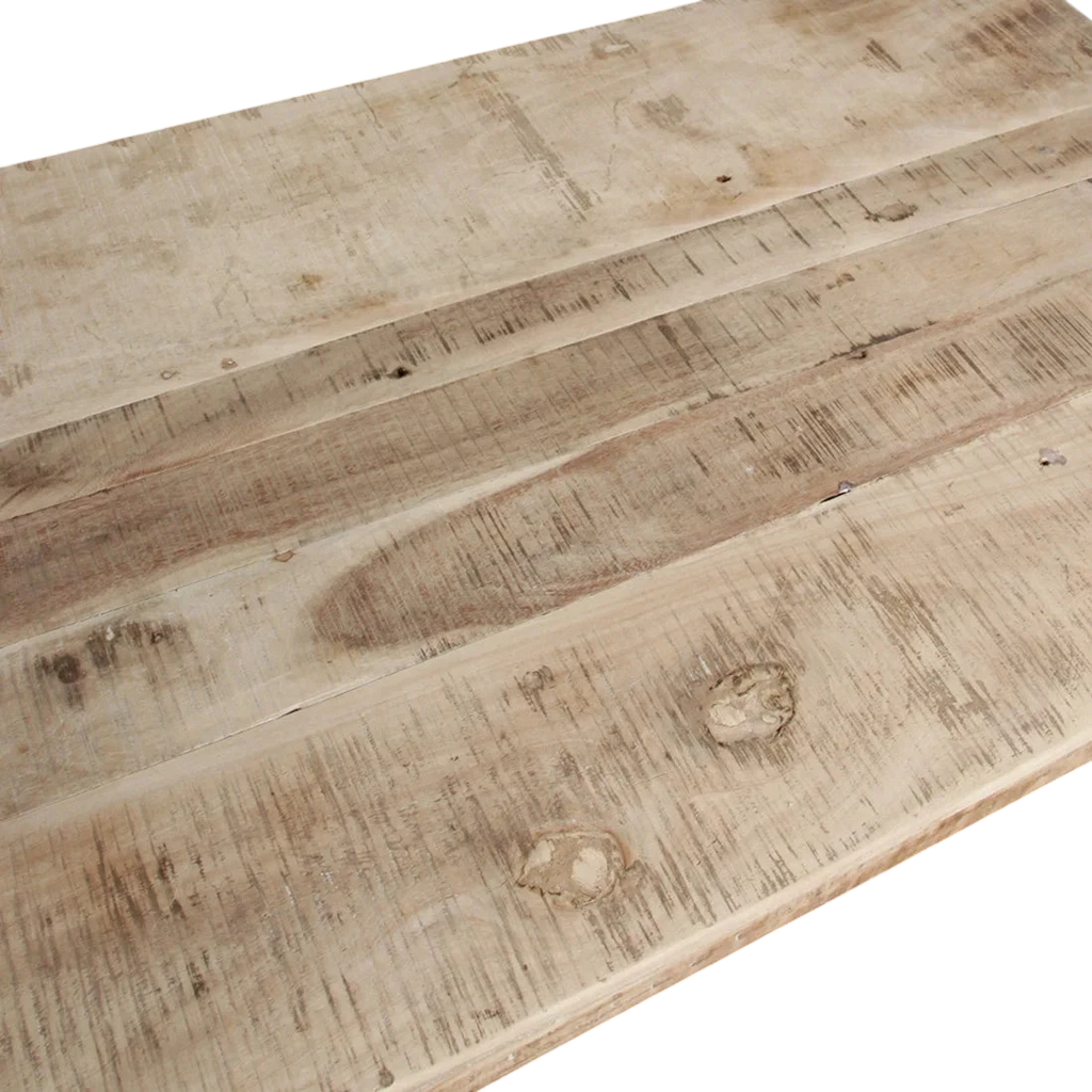 Table basse rectangulaire en bois recyclé 120x75 cm avec renforts métalliques