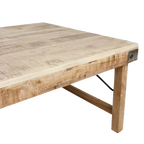 Table basse rectangulaire en bois recyclé naturel avec renforts métalliques, 120x75 cm