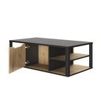 Table basse rectangulaire bois clair et noir, 110x60 cm, avec rangement